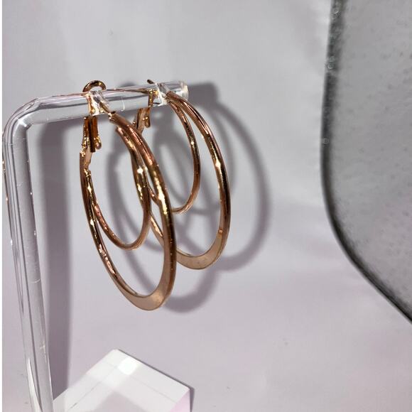 Gold-Tone Shiny Double Large Hoop Hinged 1 5/8" Earrings! - Picture 4 of 9